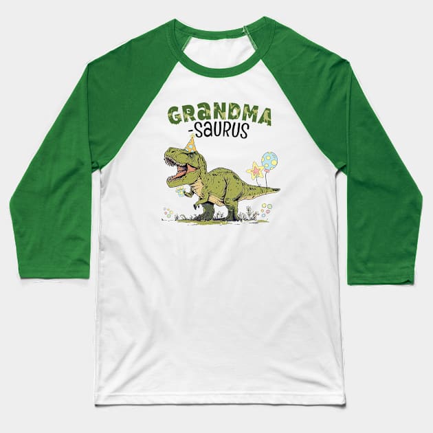 Grandma-Saurus T-Rex Dinosaur Birthday Party Baseball T-Shirt by figandlilyco